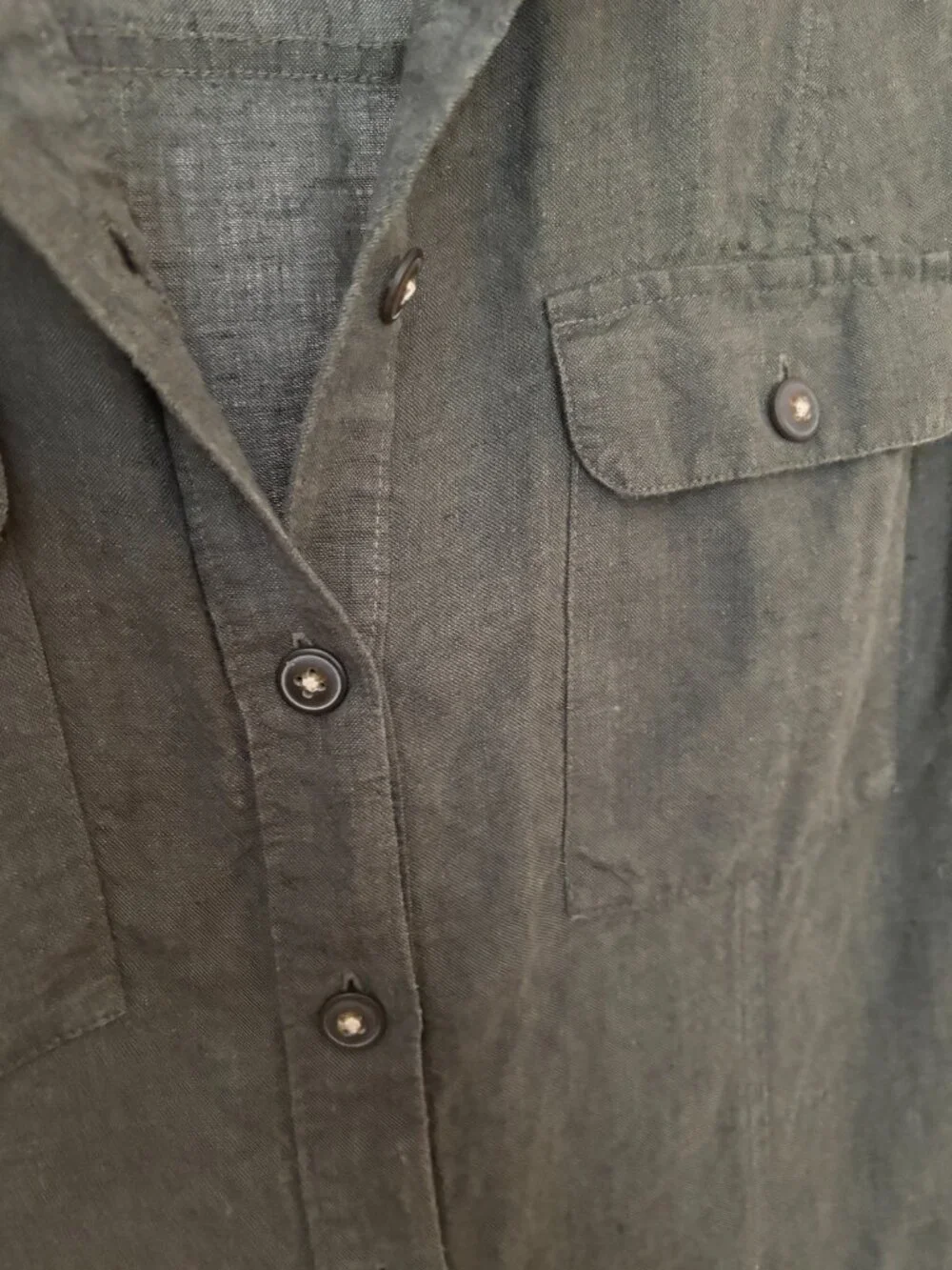 J.Jill Grey Green Linen Shirt Dress w/ Pockets Sz M